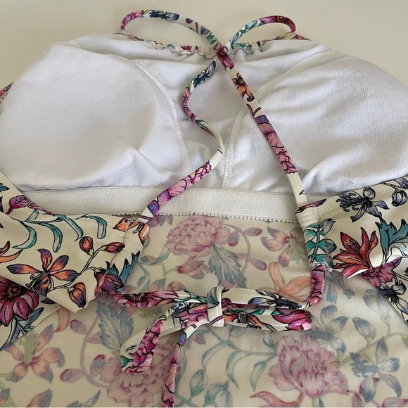 Kenneth Cole Reaction Bikini Top Halter Top Small Adjustable Tie Straps Floral - Picture 3 of 9